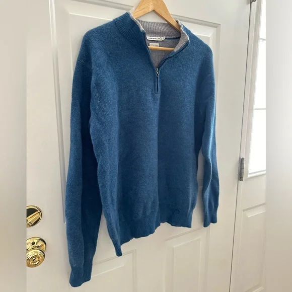 Peter Millar Men's 100% Cashmere Ocean Blue Quarter-Zip Sweater